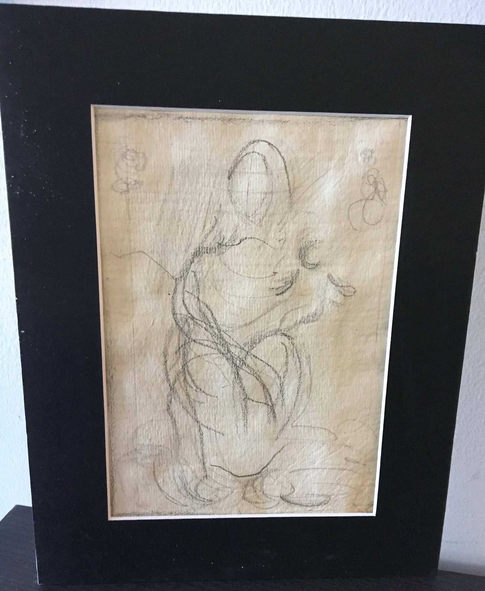 Old Master Drawing 17th Century: Old Master Drawing 17th Century, Sketch for the Madonna and Child, Charcoal on Paper, Numbered on Verso, 12 1/2 x 9 3/4 in. Matted.
