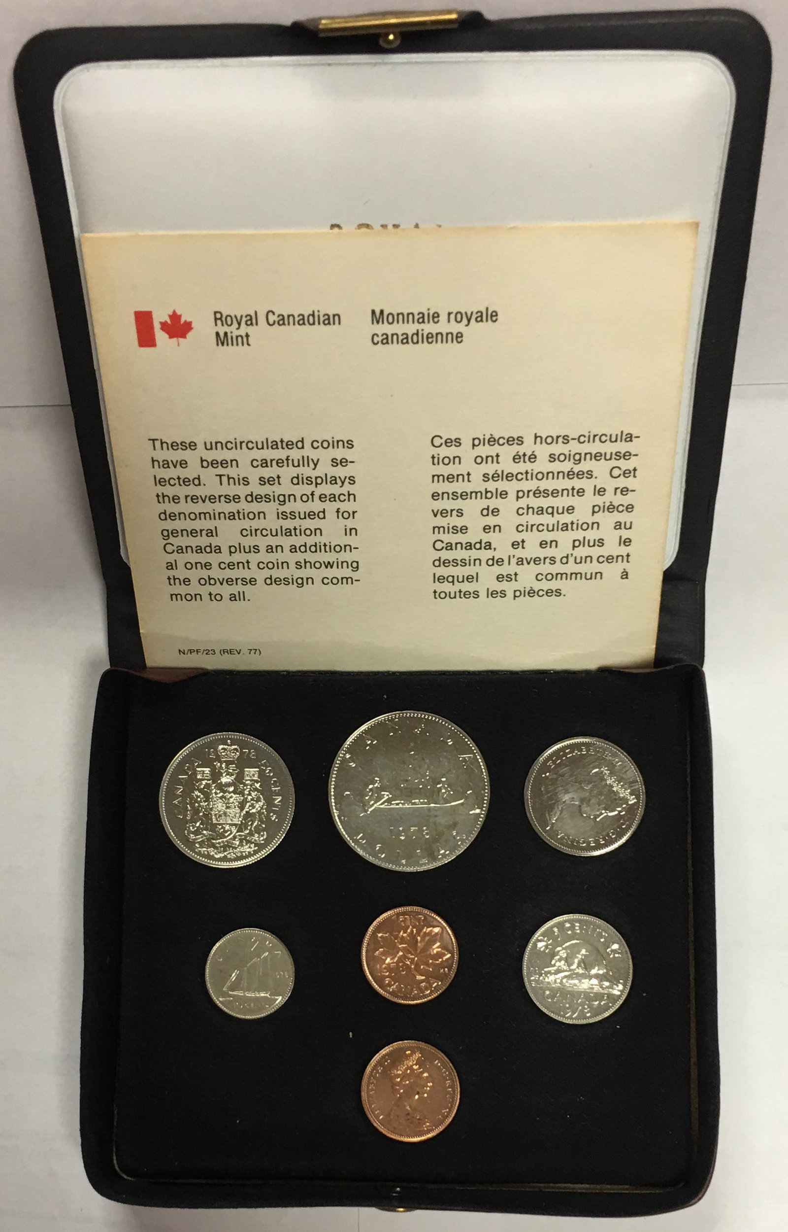 1978 Canada Double Cent Specimen Uncirculated 7-Coin Set In the Box: 1978 Canada Double Cent Uncirculated 7-Coin Set. This set displays the reverse design Of each denomination issued for general circulation in Canada.