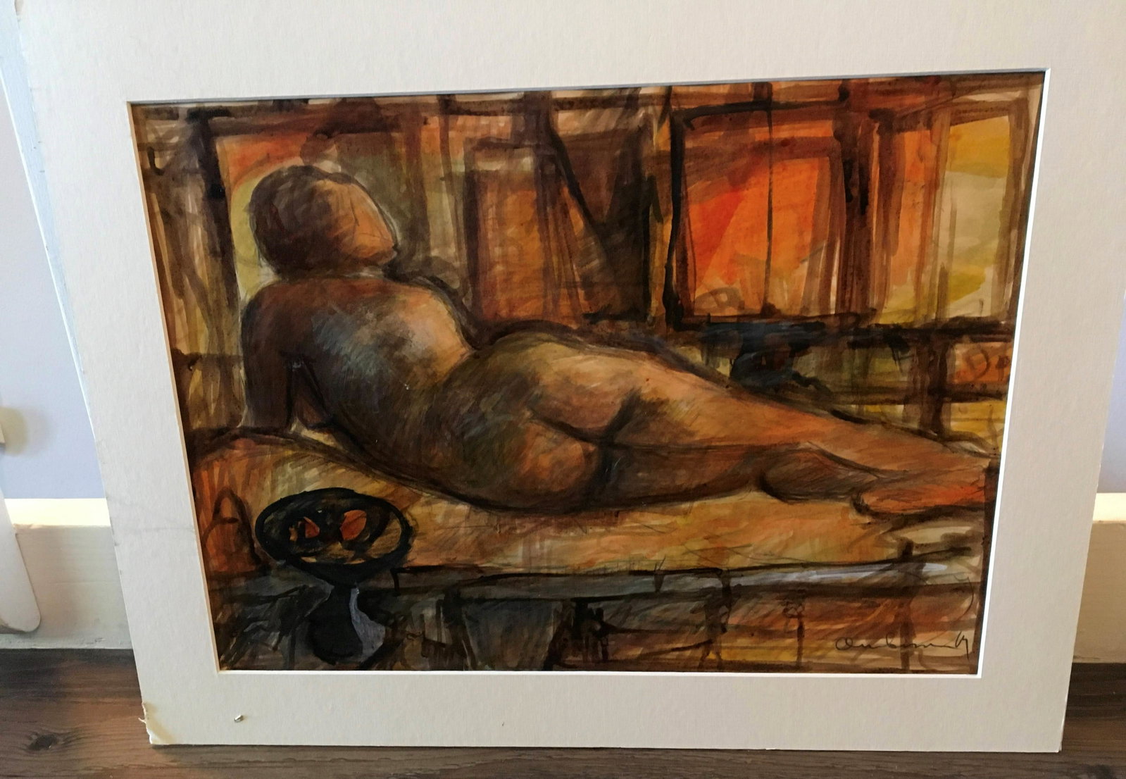 1930's Reclining Nude Watercolor: 1930's Reclining Nude, Watercolor on Paper, Signed, 17 x 21 1/2 in. Matted.