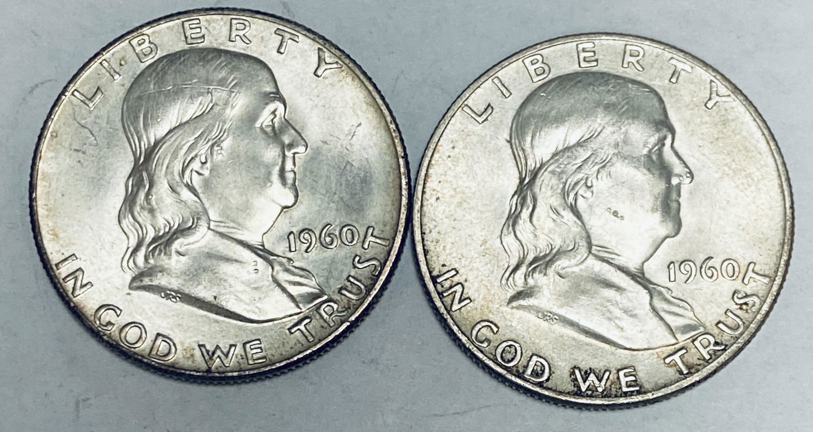 Lot of 2 Franklin Silver Half Dollars 1960-P & 1960-D BU (1 of 2)