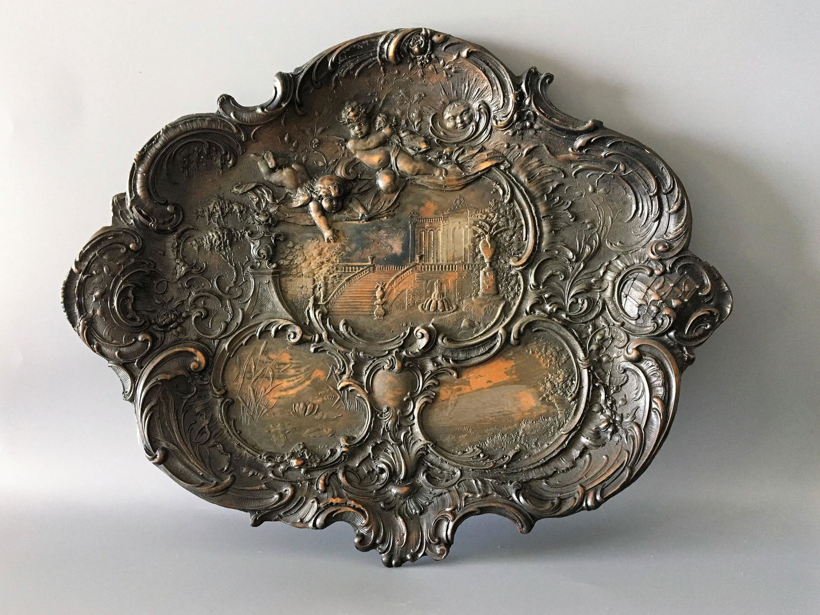 Antique Copper Wall Plaque: Antique Italian Embossed Copper Wall Plaque, Measures 8 3/4 x 11 in.