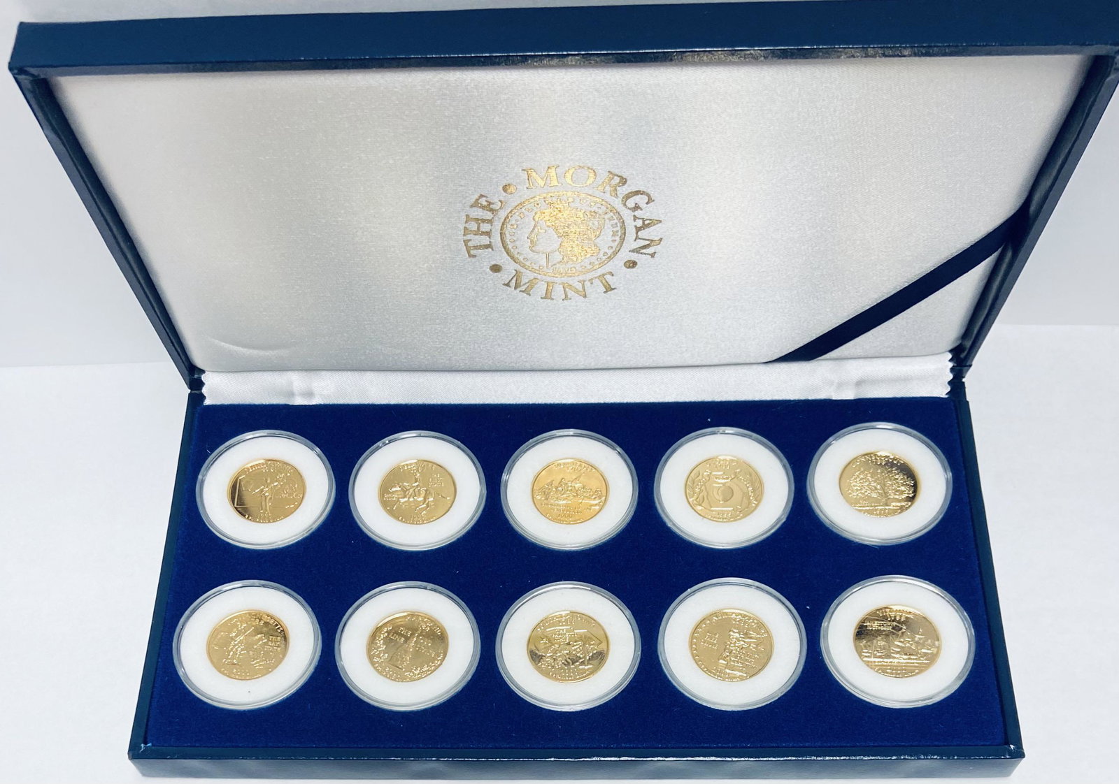 1999-2000 Ten Statehood Quarters 24K Gold Plated Edition The Morgan Mint - 10 coins: 1999-2000 Ten Statehood Quarters 24K Gold Plated Edition The Morgan Mint - 10 coins