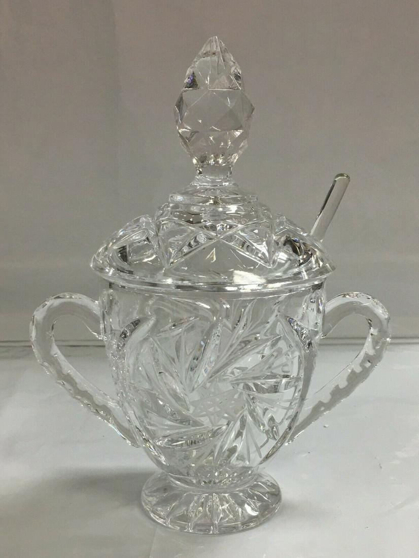 Crystal Glass Sugar Mustard Bowl with Lid & Glass Spoon (1 of 12)