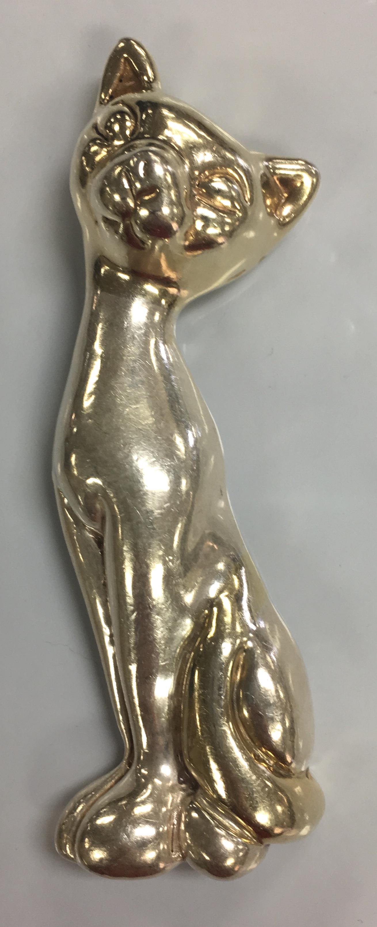 Beautiful Vintage .925 Sterling Silver Puffy Cat Shape Brooch Pendant 4.5" (1 of 9)