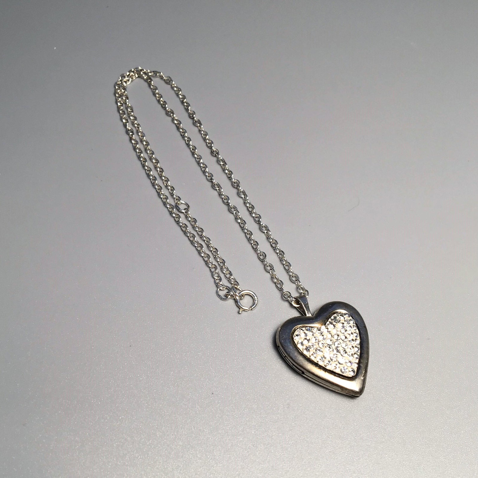 Silver and CZ Heart Pendant Locket Necklace: Silver and CZ Heart Pendant Locket Necklace, Tested Silver, 8 Inches, 3.2 dwt.