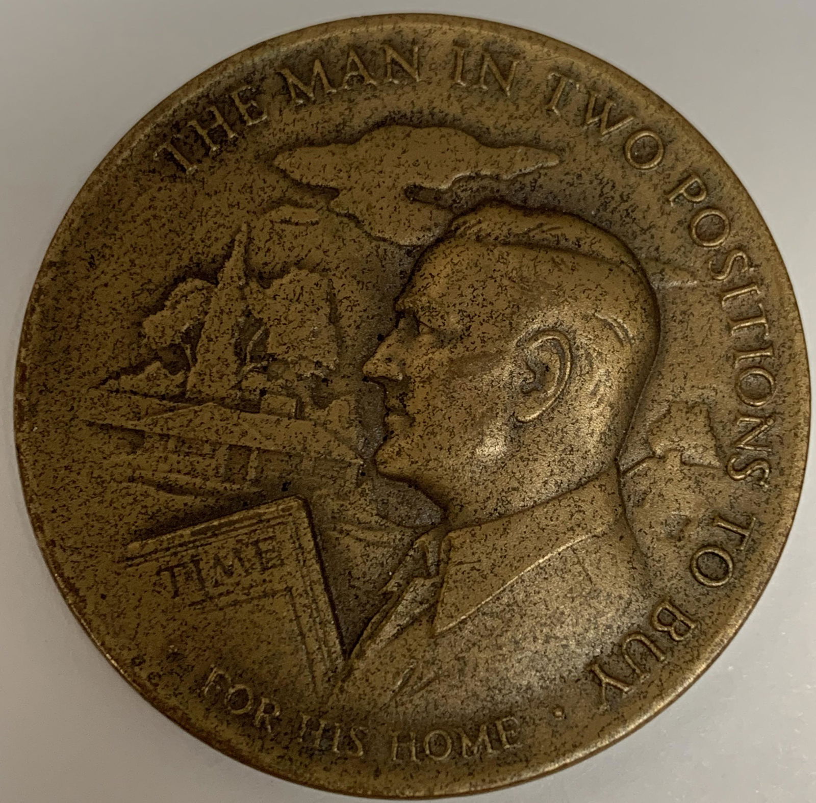 Token Medal Vintage Bronze The Man In Two Positions To Buy (1 of 2)