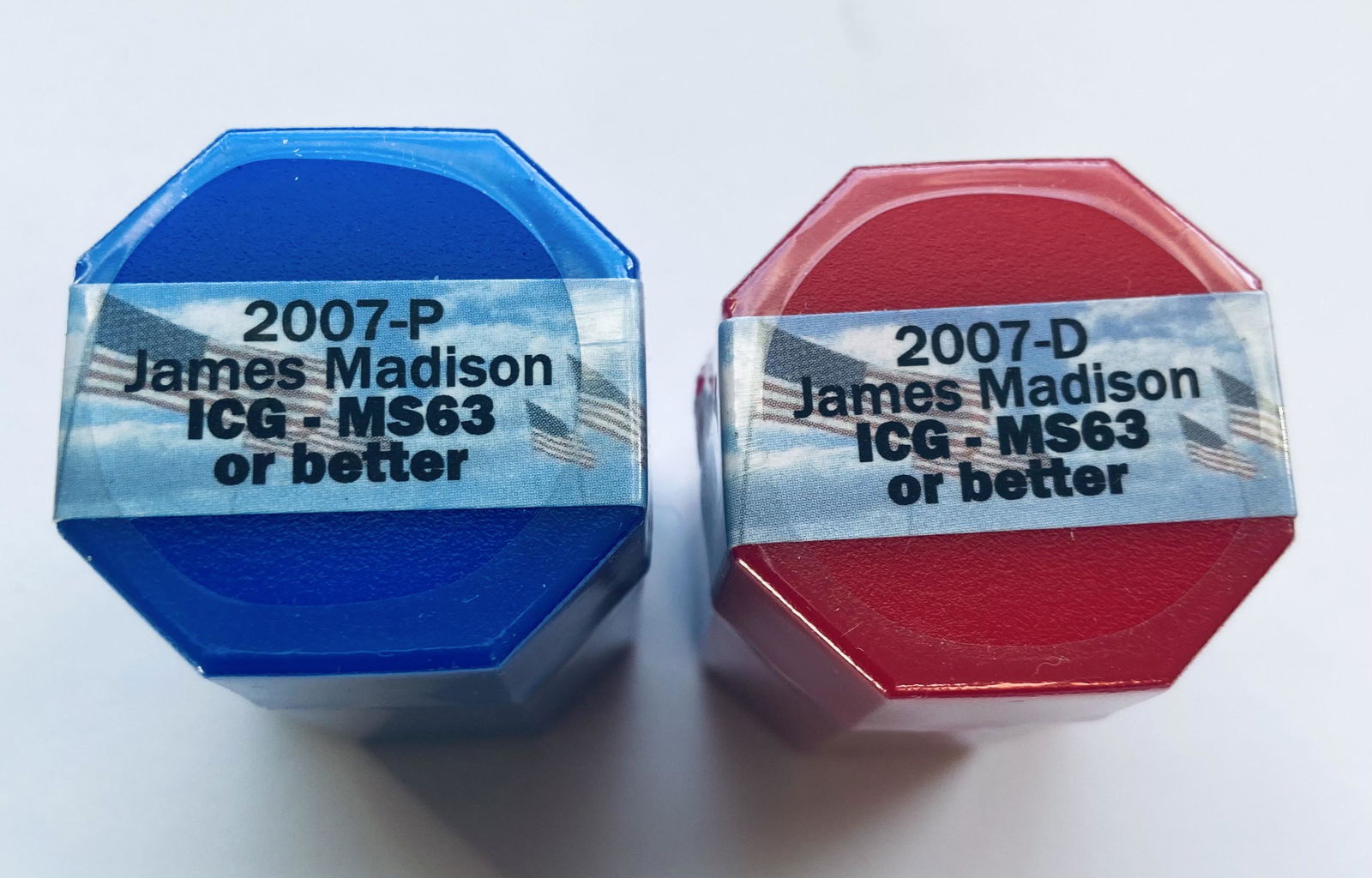 2007 P&D Set of James Madison Presidential Dollars Sealed Rolls of 20 ICG MS63 (1 of 2)