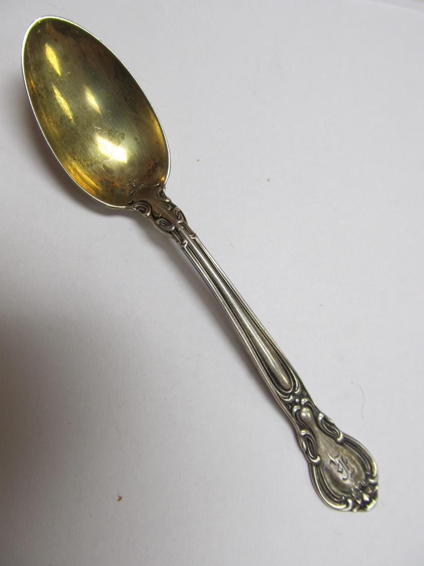 GORHAM CHANTILLY STERLING SILVER FINE DEMITASSE SPOON 4? L XLNT COND: This nice Chantilly spoon is in overall excellent condition with almost no wear seen. The gold wash in the bowl is good. It has an older, unpolished patina & should polish nicely….. It is just o