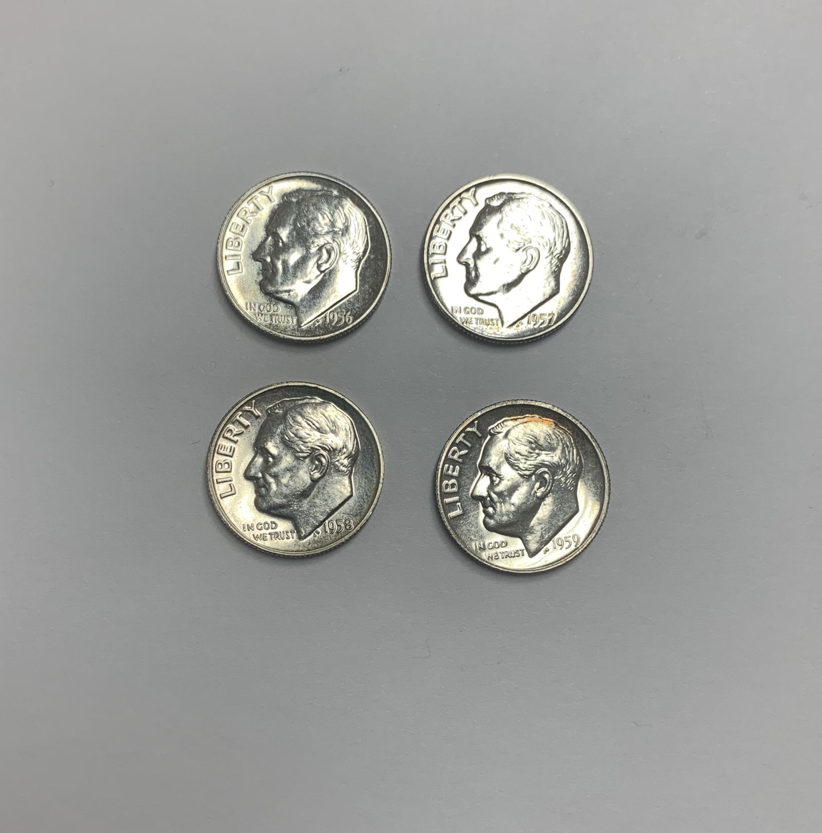 Lot of 4 Roosevelt Silver Dimes 1956-P, 1957-P, 1958-P, 1959-P Proof (1 of 2)