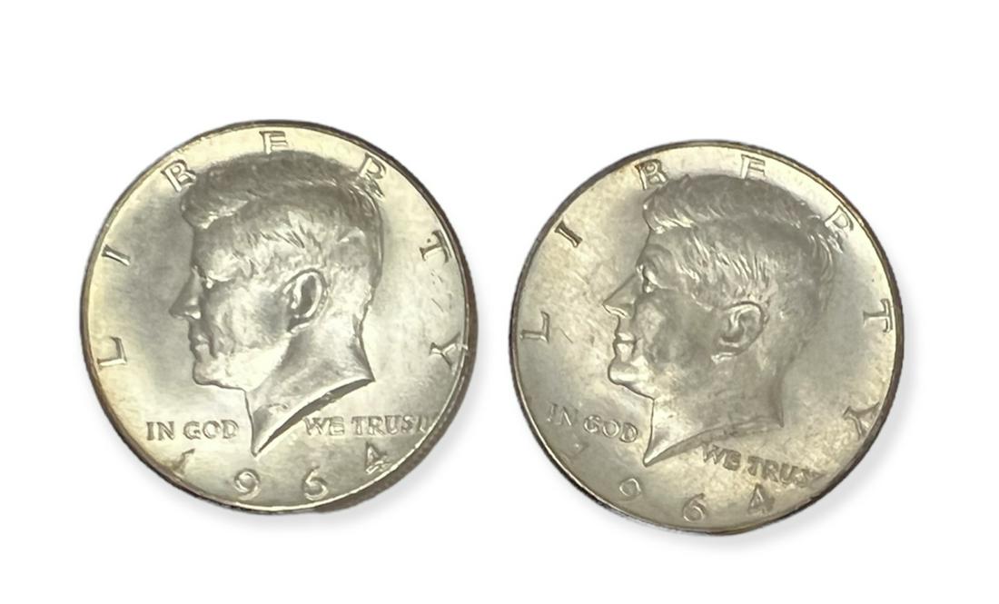 Lot of 2 Kennedy Silver Half Dollars 1964-P & 1964-D BU (1 of 2)