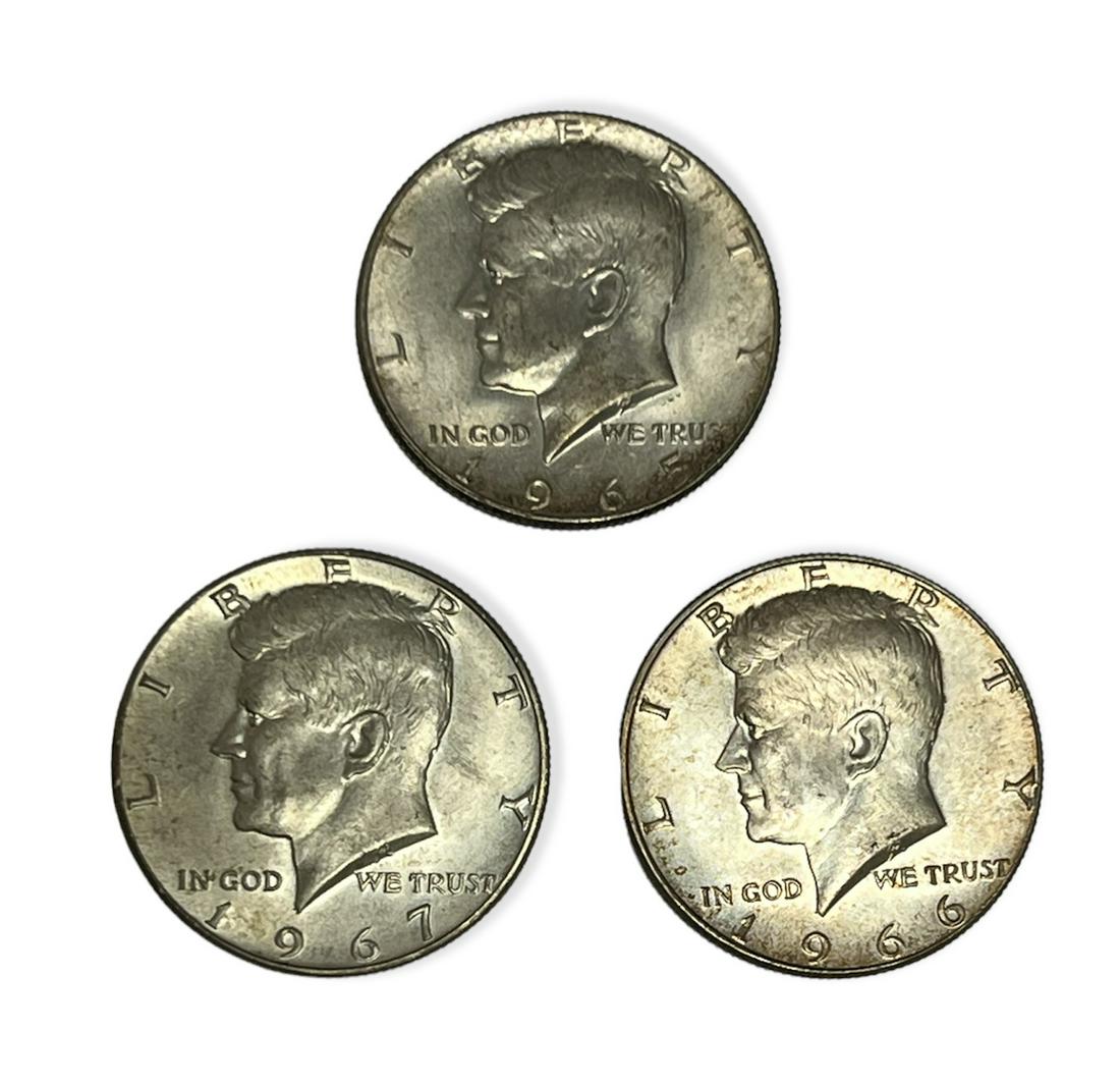 1965-1967 Kennedy Silver Half Dollars BU 40% Silver - Lot of 3 (1 of 2)