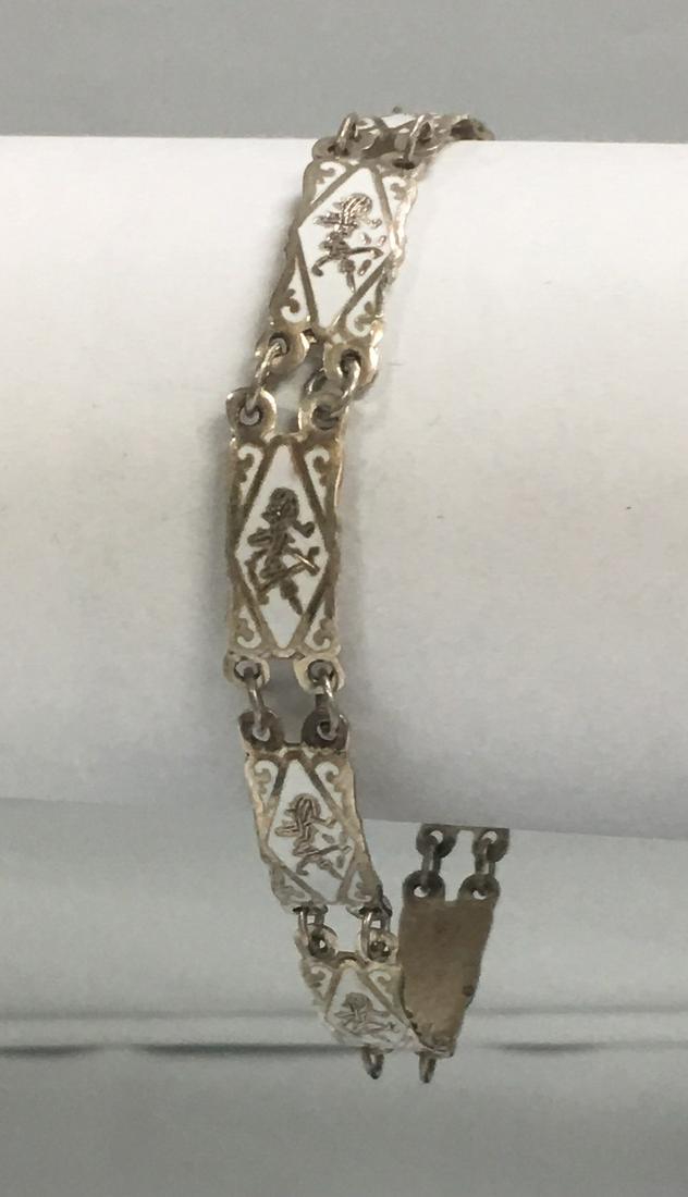 Vintage Siam Thailand Sterling Silver White Enamel Panel Bracelet 6.5" (1 of 9)