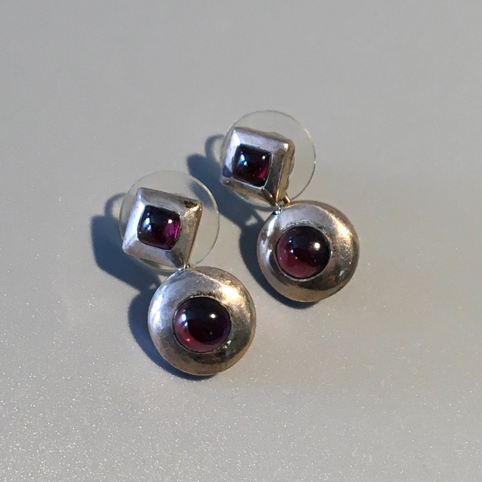 Silver & Garnet Pendant Earrings (1 of 2)