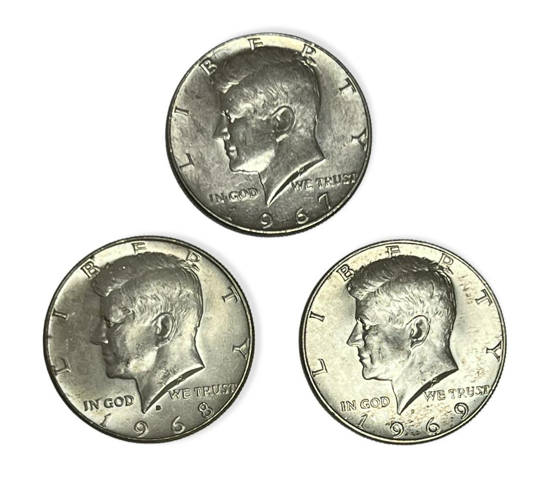 1967-1969 Kennedy Silver Half Dollars BU 40% Silver - Lot of 3 (1 of 2)
