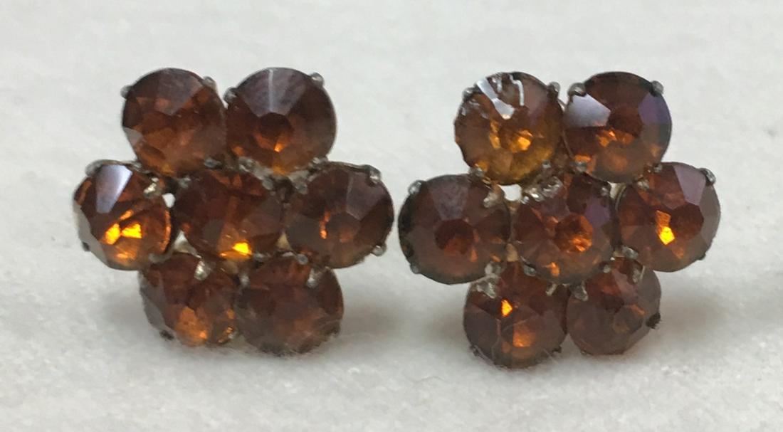 Vintage Citrine Flower Sterling Silver Screw Back Earrings (1 of 10)