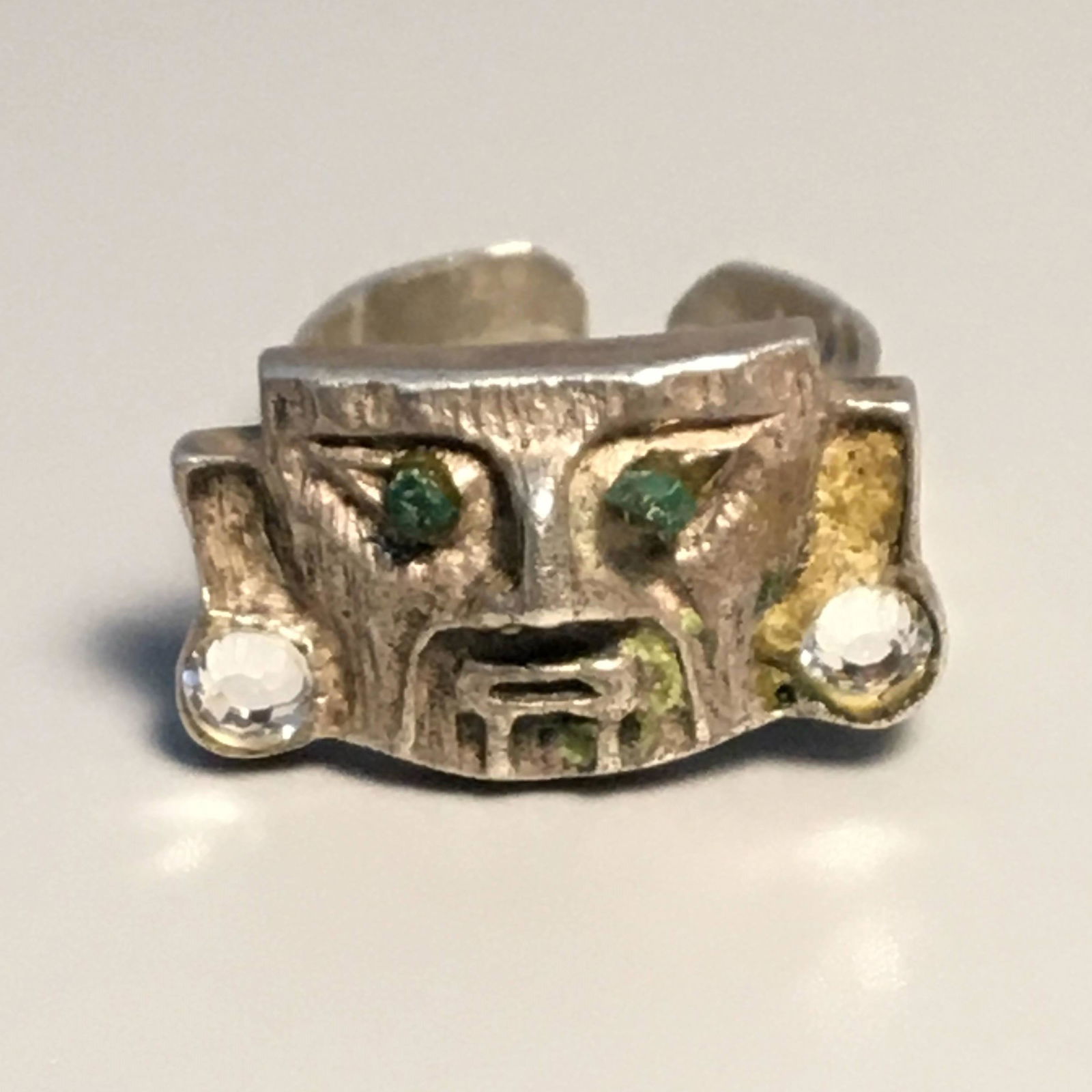 Vintage 925 Silver Figural Aztec Style Face Ring (1 of 3)