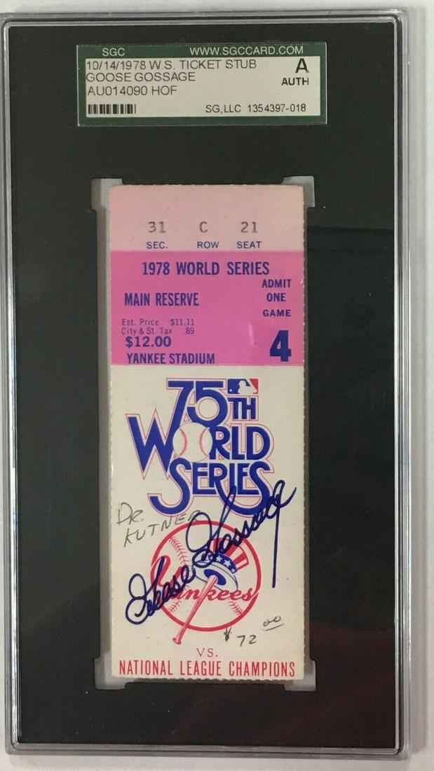 1978 World Series GM.4 Goose Gossage Autograph Signed Ticket SGC (1 of 2)