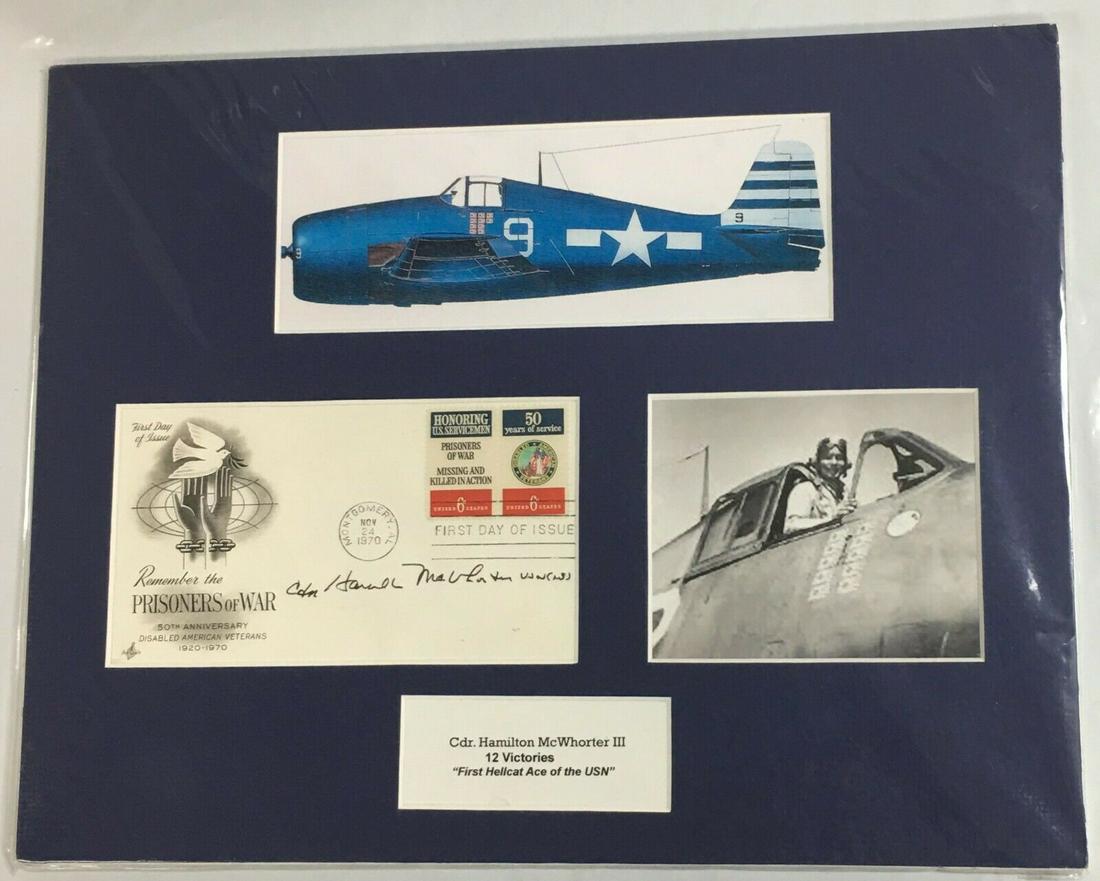 Commander Hamilton McWhorter III "First Hellcat Ace of the USN" Signed Mat: The envelope has been signed by Hamilton McWhorter III. Please, review pictures for additional details. This would be a great addition to your collection!