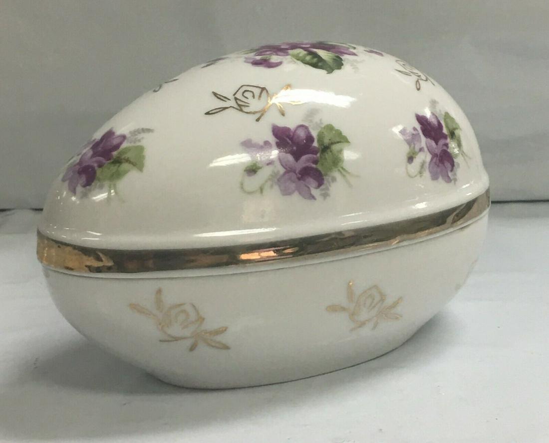 Pretty Porcelain Egg Shaped Jewelry Trinket Box (1 of 12)