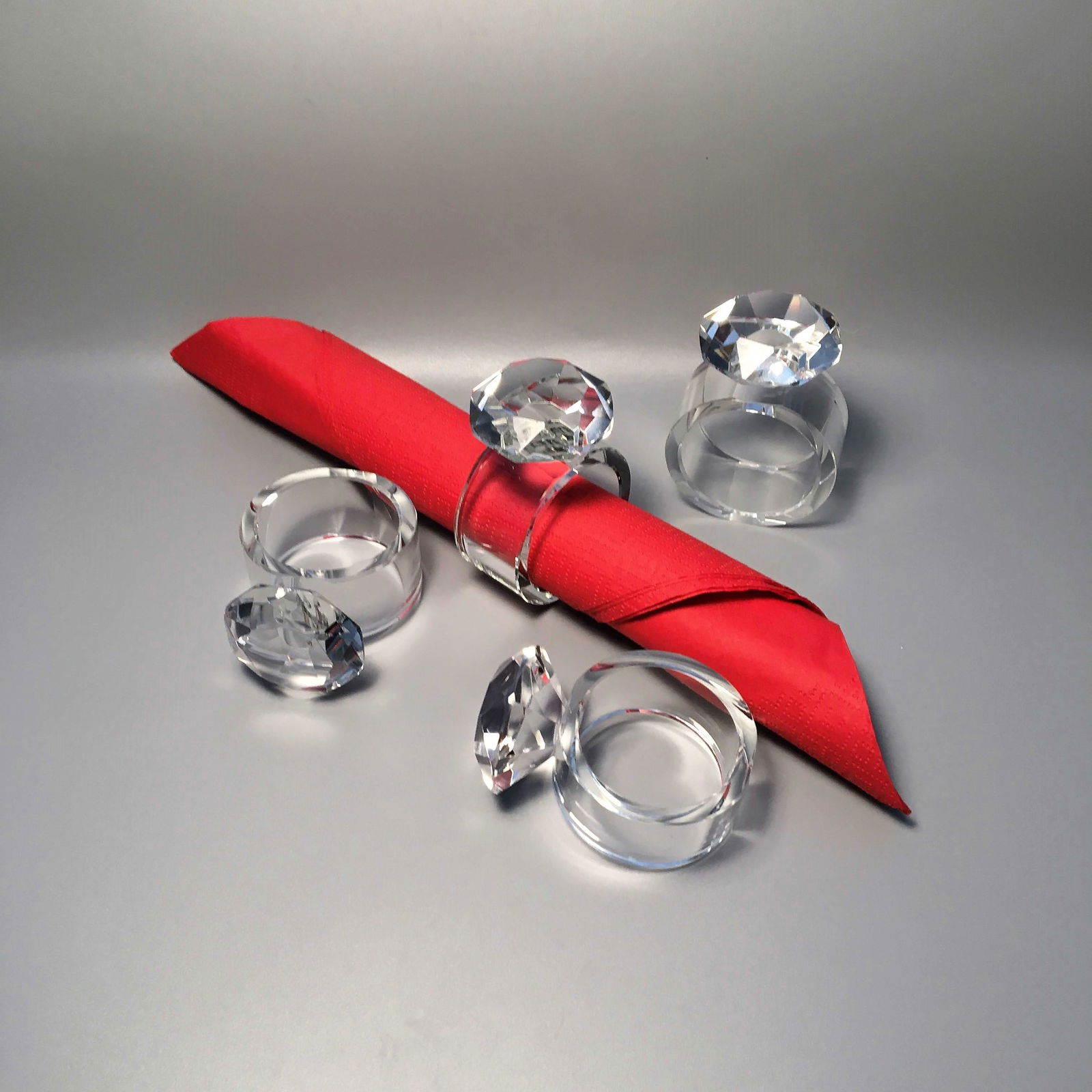 Glass Faux Diamond Napkin Rings Set of 4: Glass Faux Diamond Napkin Rings Set of 4, Measures 3 Inches Each.