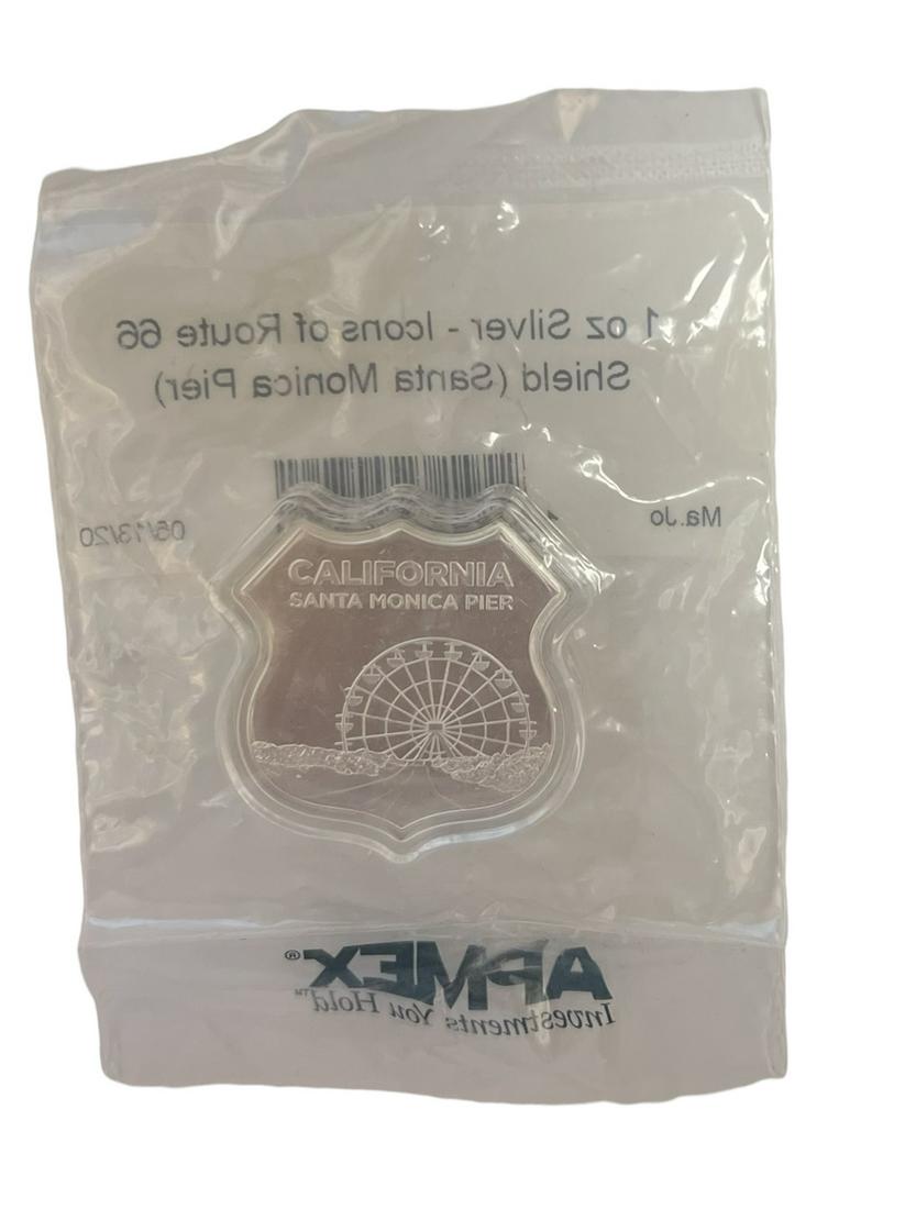 California Santa Monica Pier - Icons of Route 66 Shield 1 oz .999 Fine Silver (1 of 3)