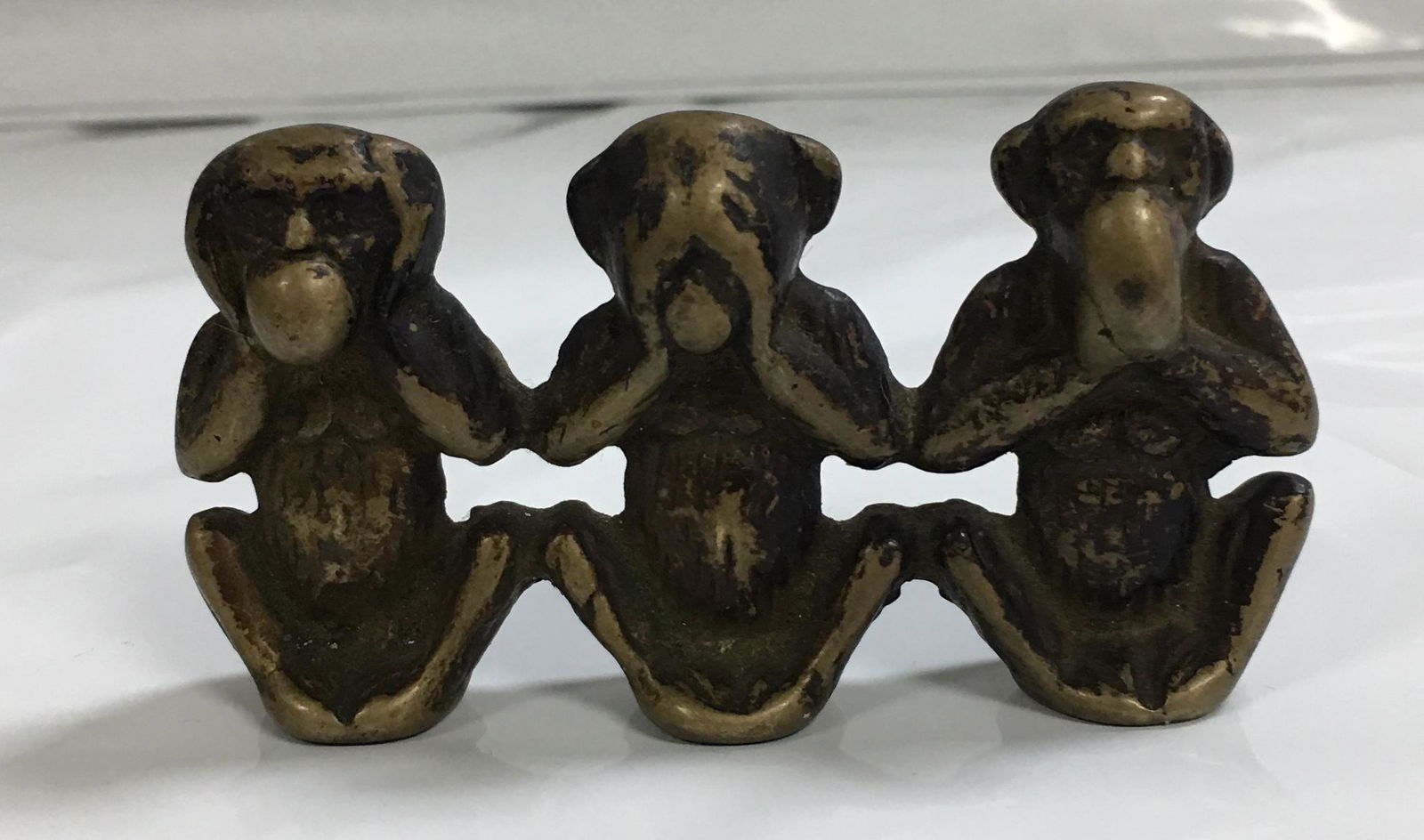 Vintage Small Brass Figurine 3 Wise Monkeys See Hear Speak No Evil (1 of 10)