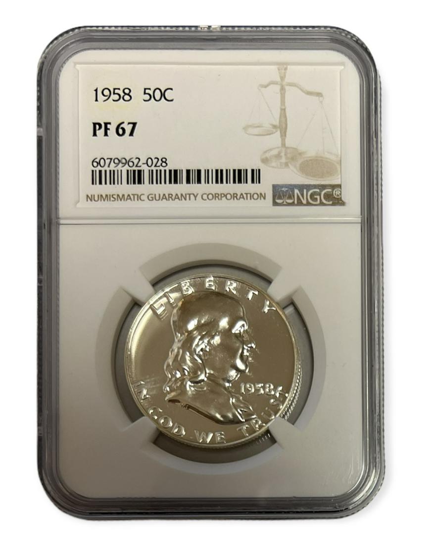 1958-P 50c Franklin Silver Half Dollar NGC PF67 (1 of 2)