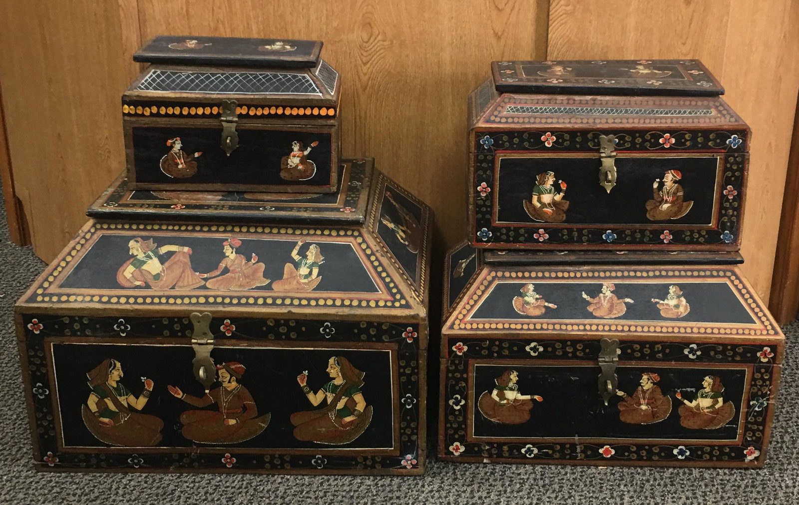 Set of 4 Vintage Hand Painted Mughal Wedding Storage Boxes Made in India (1 of 12)