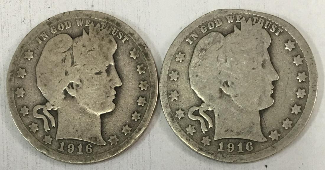 Lot of 2 Barber Silver Quarters 1916-P & 1916-D Circulated (1 of 2)