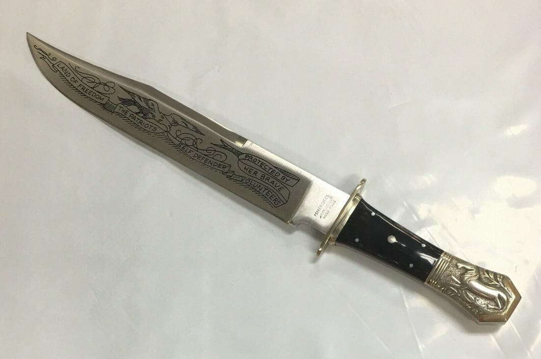 Vintage Parker Cut. Co. Japan Buffalo Horn "Self Defender" Bowie Knife #137: This beautiful commemorative knife is in excellent, like new condition with no scratches, scuffs or any damages seen. The blade of this knife seems to have never been used or sharpened. It measures ab