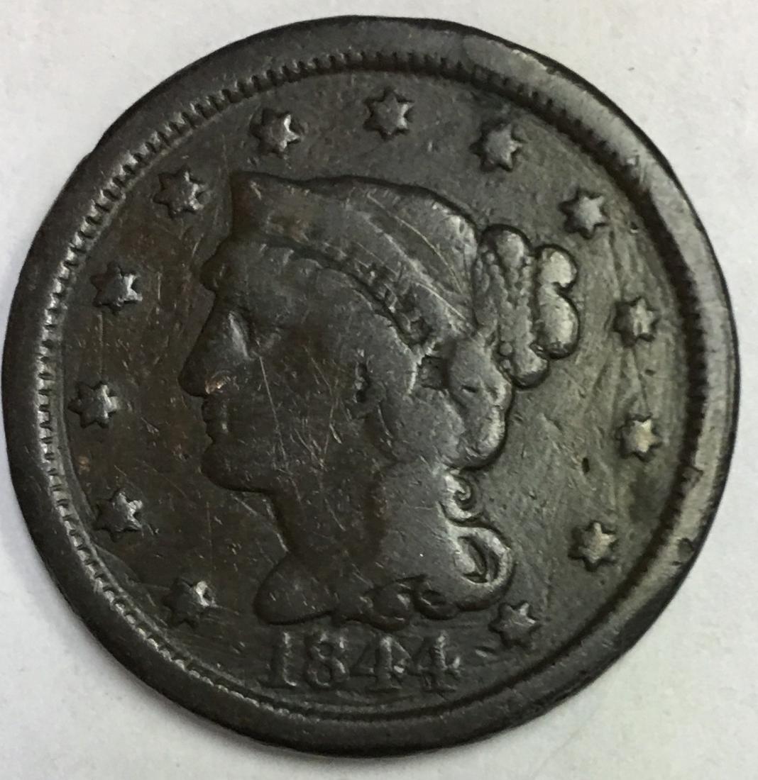 1844 P Braided Hair Large Cent 1c Good (1 of 2)