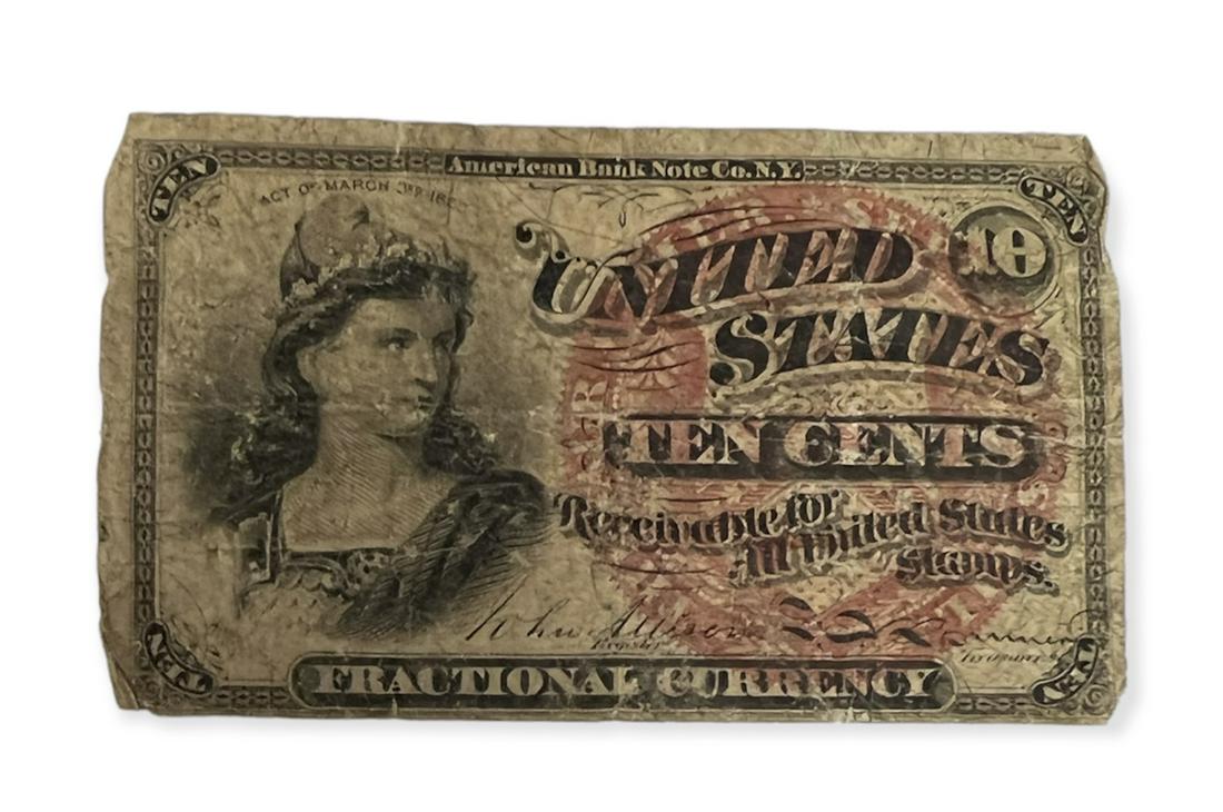U.S Fractional Currency - 1863 10 Cent Federal Reserve Paper Money Banknote (1 of 2)
