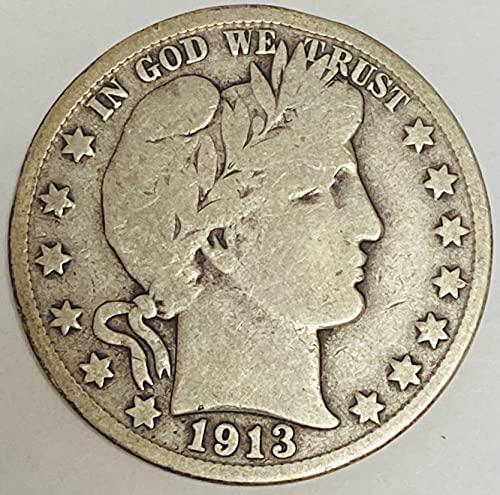 1913 D Silver Barber Half Dollar 50c VG-F (1 of 1)