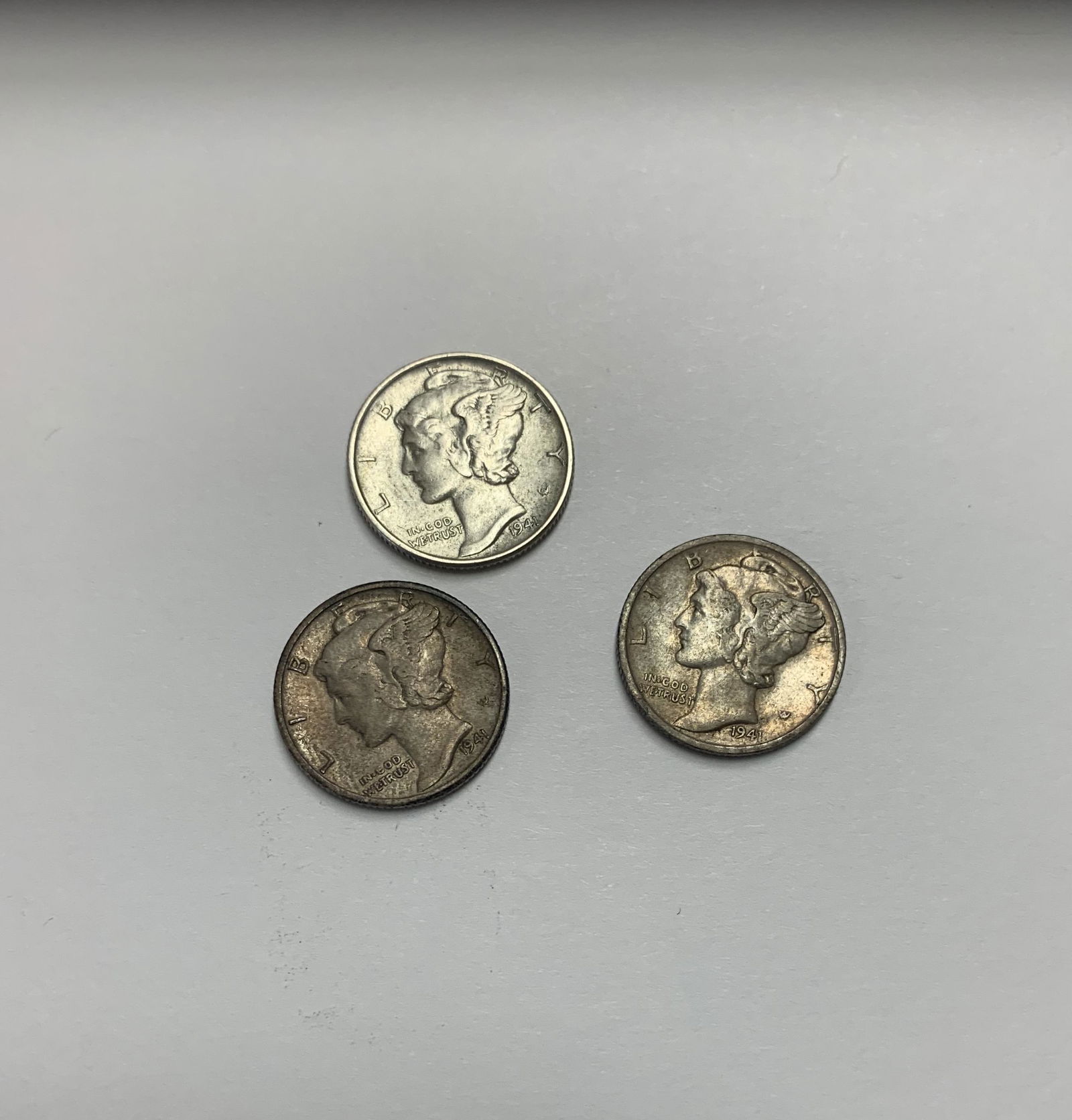 Lot of 3 Mercury Silver Dimes 1941-P, 1941-D & 1941-S AU (1 of 2)
