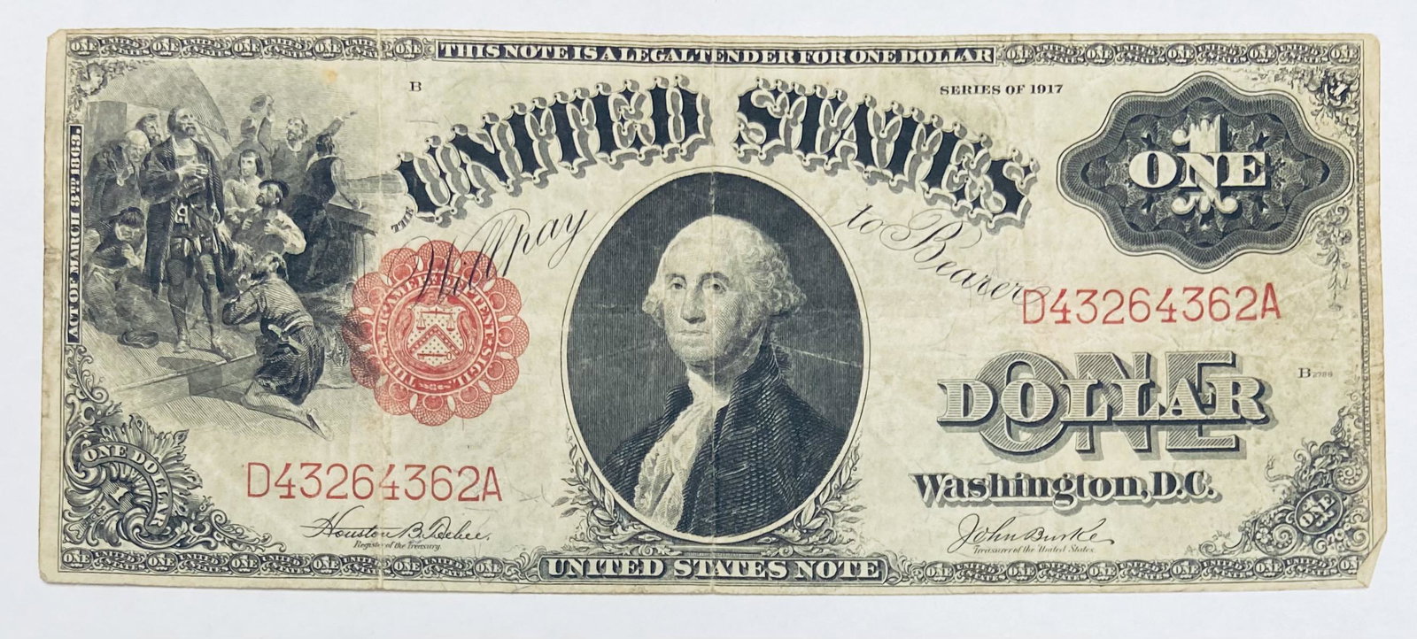 1917 $1 Large Size U.S. Legal Tender Note One Dollar Red Seal Bill Teehee / Burke (1 of 2)