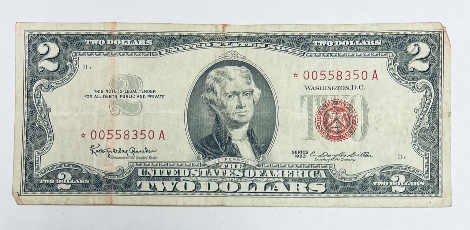 1963 $2 Legal Tender ****Star Note*** Signed by Granahan & Dillon FR #1513* Early Serial Number (1 of 2)