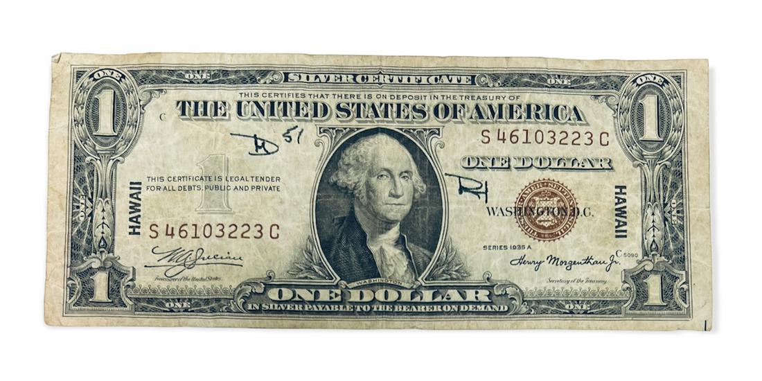 1935A $1 Silver Certificate Hawaii Emergency Note with the Brown Seal FR #2300 (1 of 2)