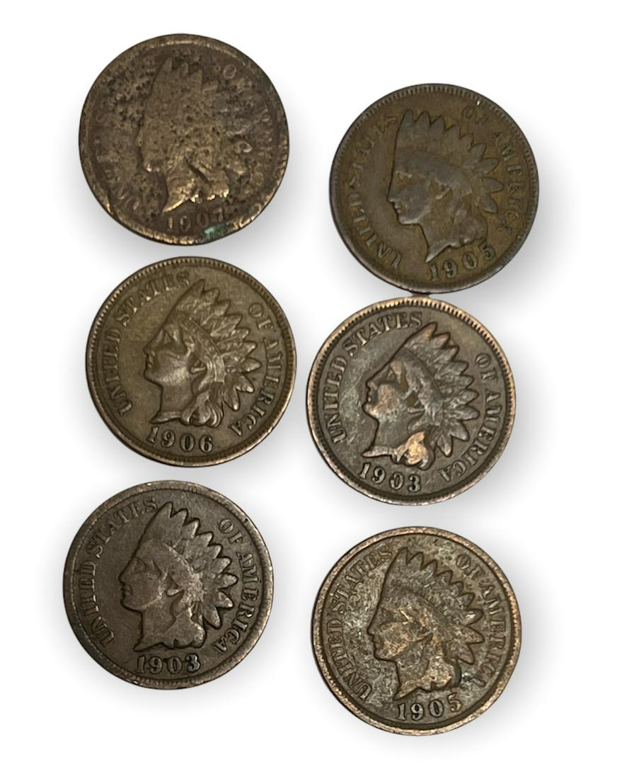Lot of 6 - 1900's Indian Cents (1 of 2)