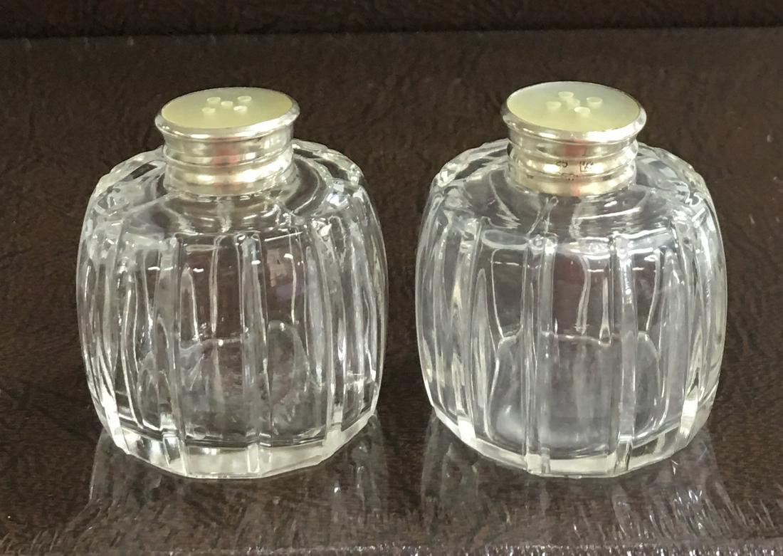 Vintage Cut Glass Salt & Pepper Shakers, Sterling Silver and Mother of Pearl Screw-on Tops (1 of 9)