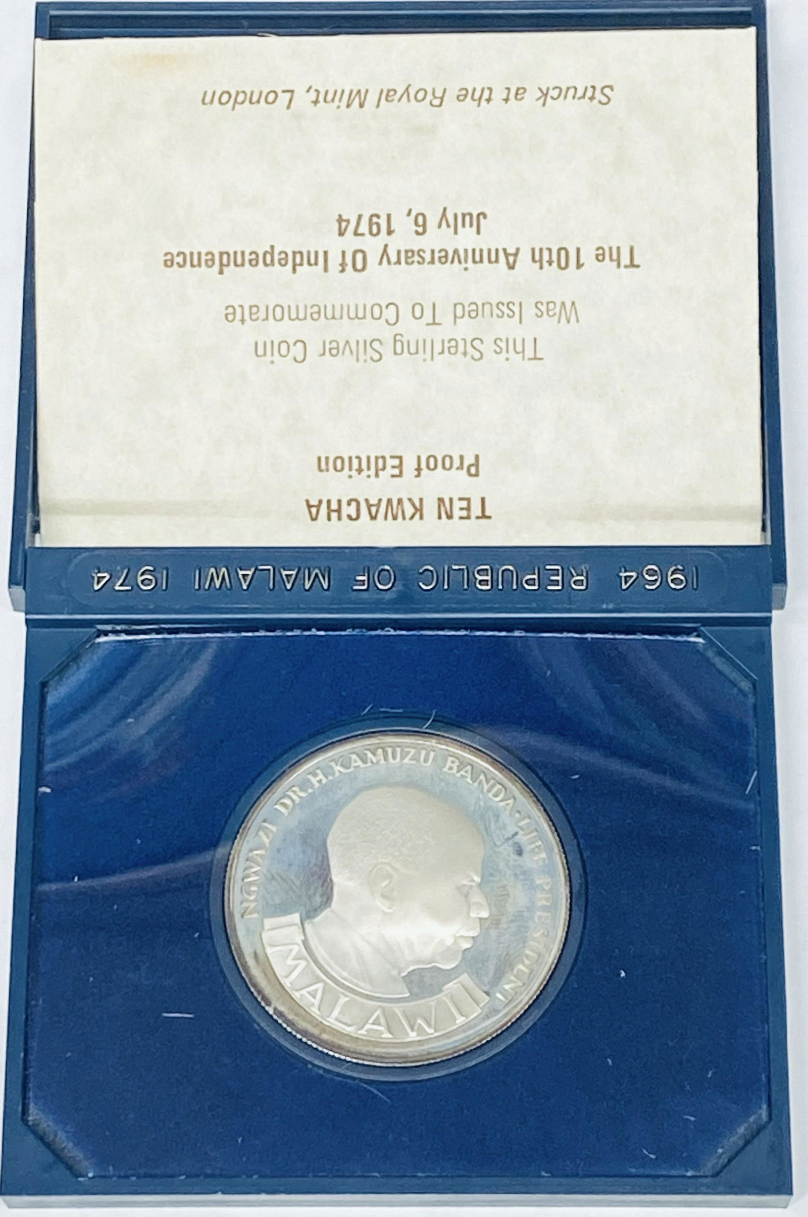 1974 Malawi Ten Kwacha Proof Edition Commemorative Sterling Silver Coin KM #13 (1 of 5)