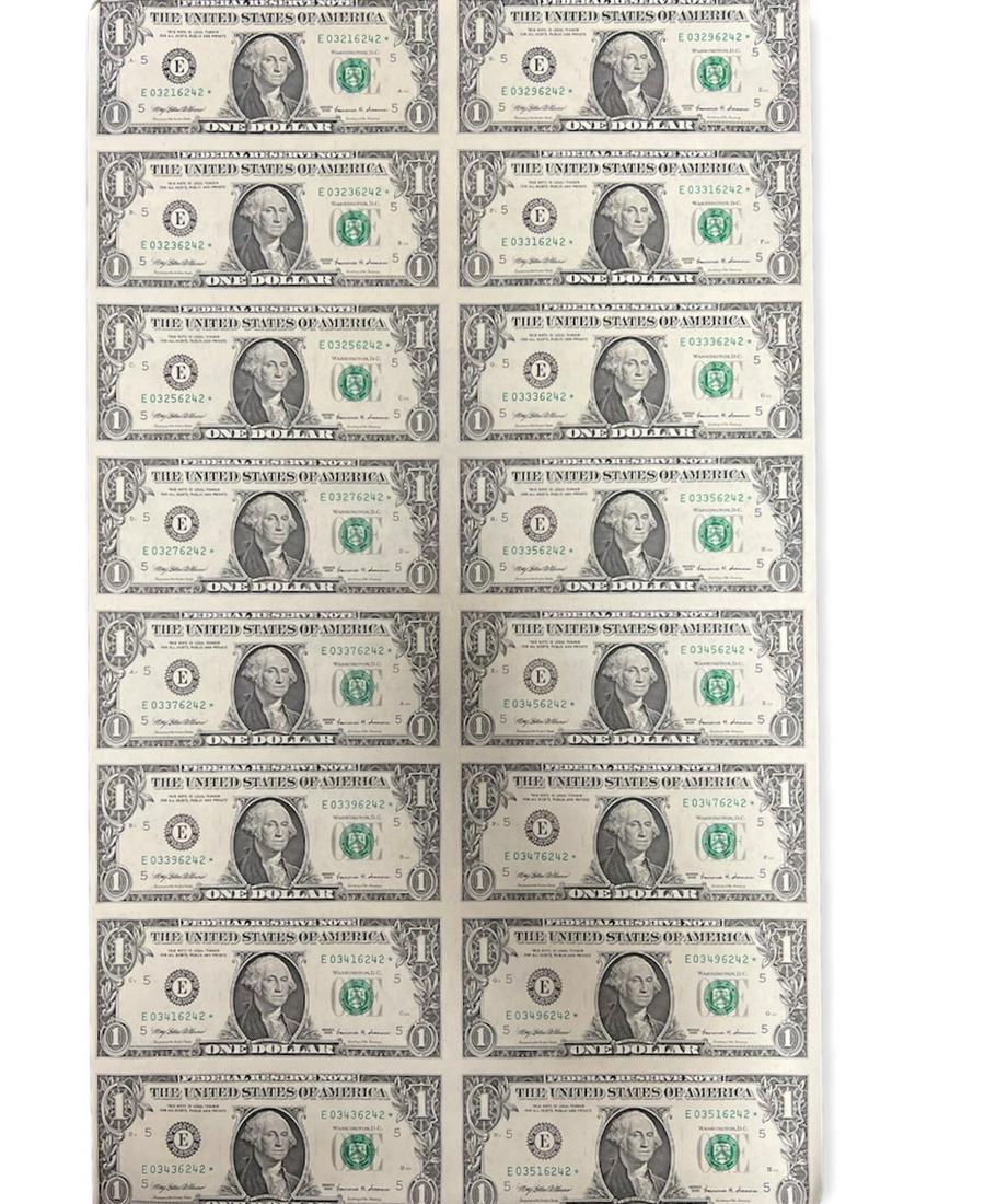 1999-E Richmond VA $1 US Federal Reserve Note FRN STAR* GEM CU Uncut Sheet (16) FV $16 (1 of 3)