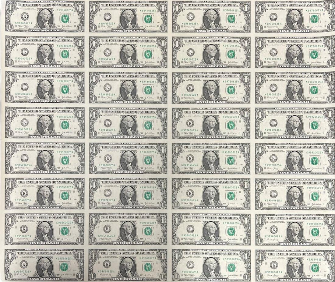 2003 Dallas TX $1 US Federal Reserve Note GEM CU Uncut Sheet (32) FV $32 (1 of 3)