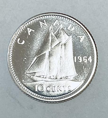 1964 CA Canada Bluenose Sailing Silver Proof-Like Dime 10c BU (1 of 1)