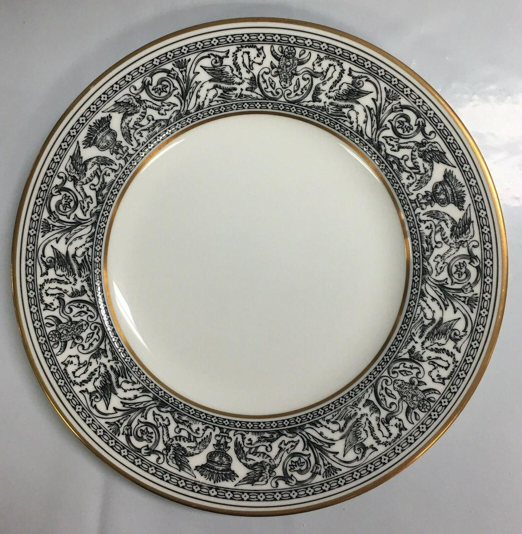Wedgwood Florentine Salad Plate W4312 Black Dragon Pattern and Gold Rim 8 1/8" (1 of 6)
