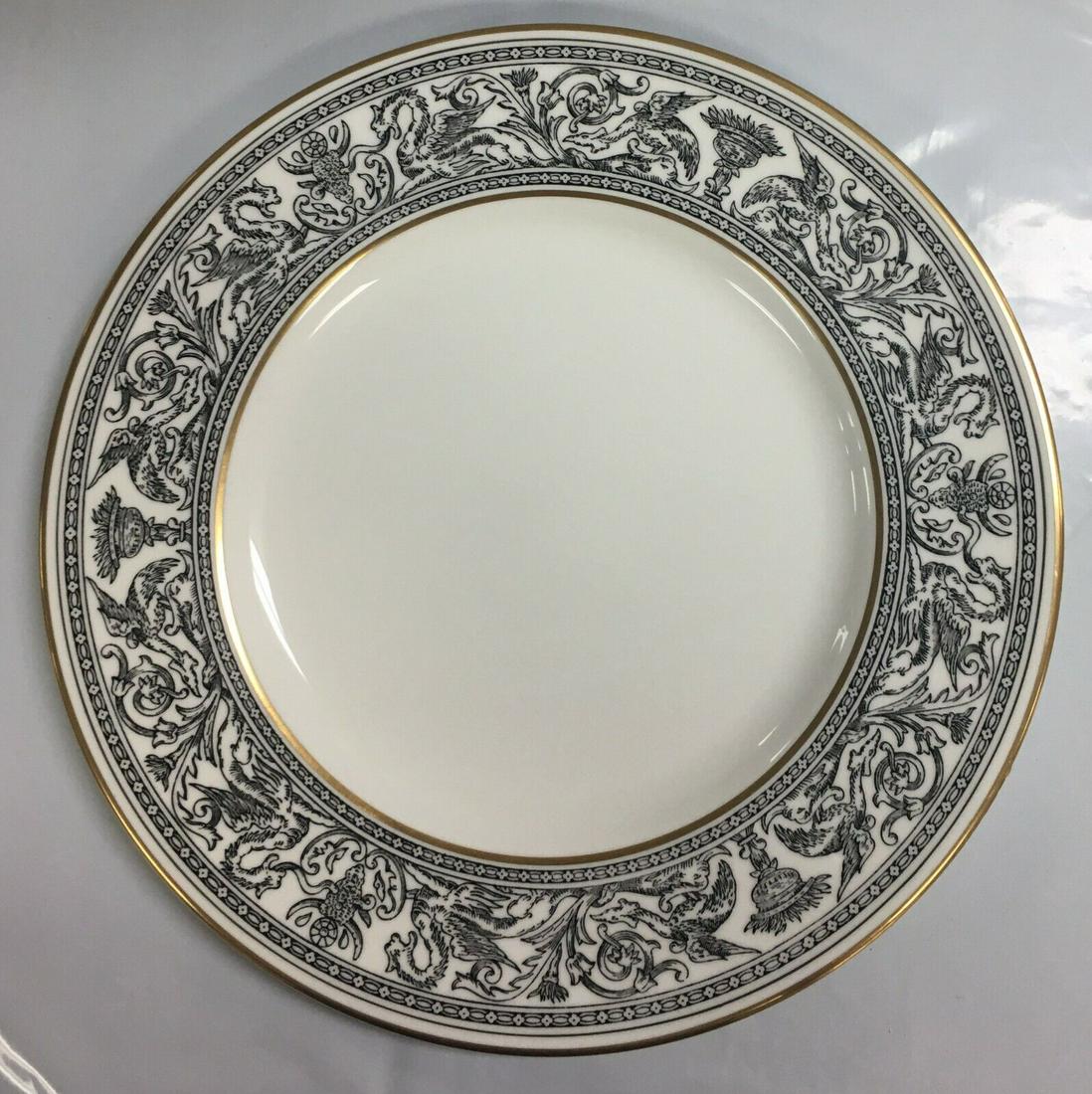 Wedgwood Florentine Dinner Plate W4312 Black Dragon Pattern and Gold Rim 10 6/8" (1 of 6)