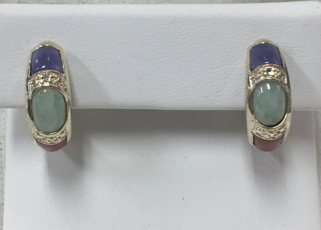 Beautiful .925 Sterling Silver Three Stone Hoop Earrings Made in China 5/8" (1 of 12)