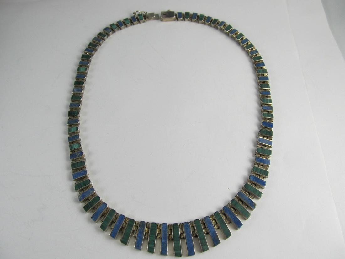 STERLING SILVER FINE NECKLACE LAPIS & MALACHITE PLAQUES 17 XLNT COND" (1 of 8)
