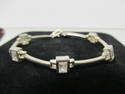 STERLING SILVER 5 RECTANGULAR FACETED CZ LINKED BRACELET 7" V GOOD COND