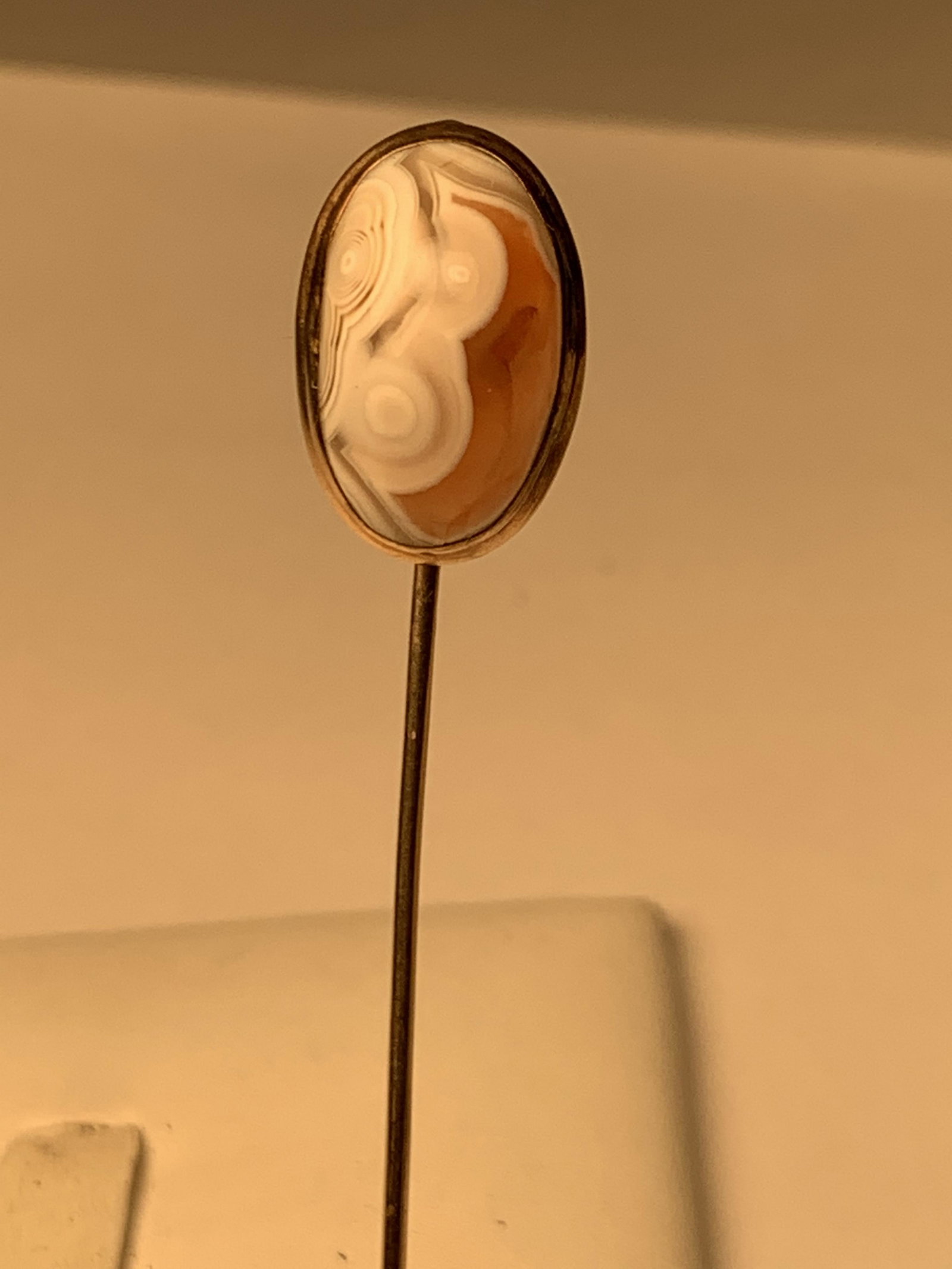 Attractive 10KT Tested Gold Stickpin Stick pin Quartz Oval 3/4" Top 2 7/8" Long Xlnt Cond (1 of 6)
