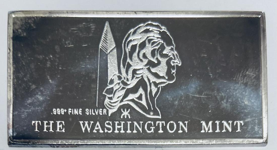 1972 George Washington The Washington Mint 0.65 toz. .999 Fine Silver Bar (1 of 2)
